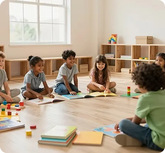 Kids in a circle with books